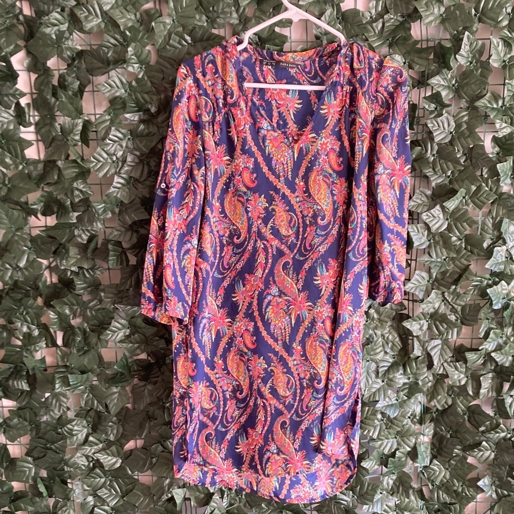 LIKE NEW Zara Basic SIZE XS Paisley Long Sleeve WITH POCKETS. Inner tag cut‎ out
